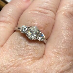 Elegant  Stromium Titanate Three Stone 925 Silver Diamond Ring